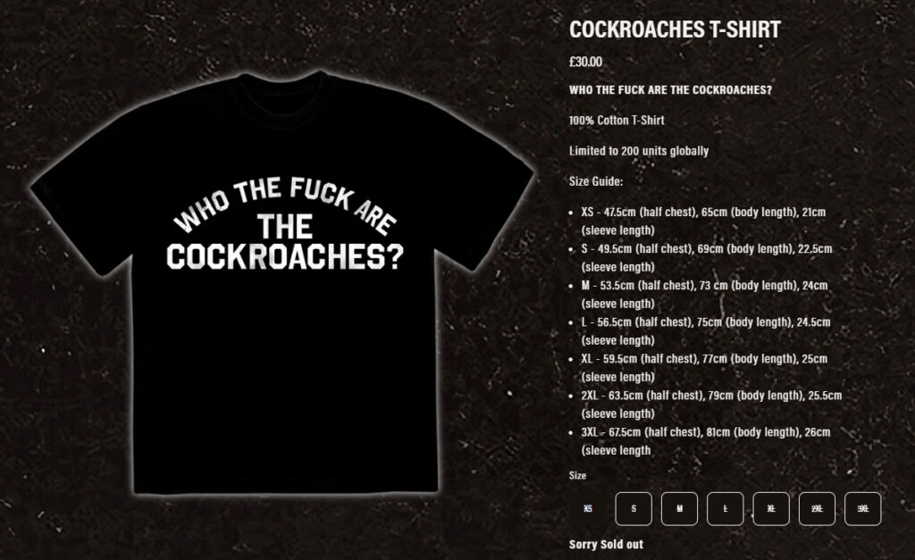 cockroaches T-shirt Sould Out